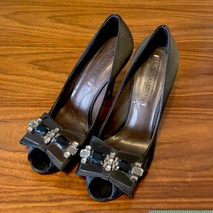 BCBGMaxzria Black Satin peep toe heels